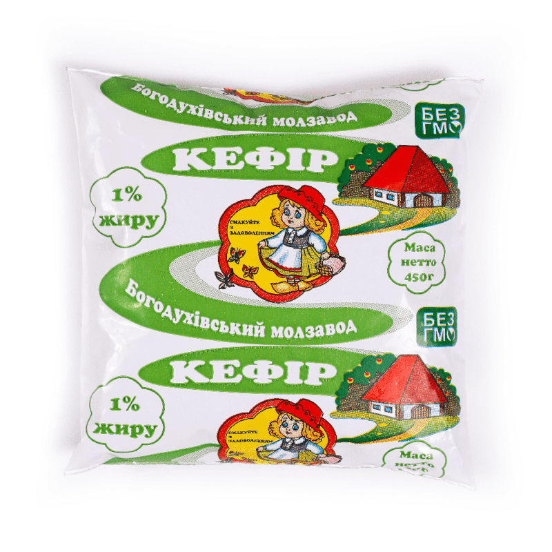 Кефір БОГОДУХІВСЬКИЙ МОЛЗАВОД 1,5%, 450г, плівка поліетиленова